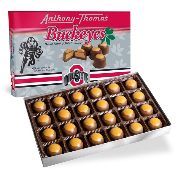 Anthony-Thomas, Peanut Butter & Milk Chocolate Buckeyes in Ohio State Buckeyes Box, Deliciously Delightful Snacks (24 Count)
