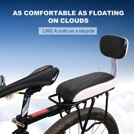 SHEKAKO Kid's Bike Seat Rear, Child Bicycle Back Seat, Children Bicycle Rear Seat, PU Leather Mountain Bike Cushion Rear Rack Seat, Comfort Bike Seat with Backrest (Black)