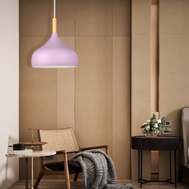 iDEGU Retro Pendant Ceiling Lights 24CM Modern Scandinavian Style Pendant Lampshade E27 Ceiling Light Fixture in Metal Wood Pendant Lamp for Bedroom, Dining Room, Kitchen, Living Room (Purple)