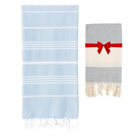 Blue Beach Turkish Towel - 100x180cm Large Turkish Hammam Peshtemal Towel - Super Absorbent, Quick Dry, Sand Free, Lightweight, Compact Towels for Swimming, Bath, Gym, Sauna and Travel (Sky Blue,1)