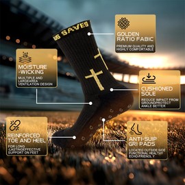 WINNOBEL 4 Pair Grip Cross Sock, Unisex Sports Anti-Slip Grip Socks with Rubber Dots for Yoga for Soccer Christian Gift for Sport Football Basketball Tennis Gym, Black, Black, Medium