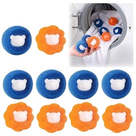 WDCFXY 10 Pcs Box-Packed Pet Hair Remover for Laundry, Laundry Pet Hair Catcher, Washing Machine Hair Catcher, Washing Balls Dryer Balls for Clothing Dog Cat Pet Fur Remover（Orange+Blue）