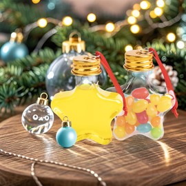 Viva Terry Christmas Booze Balls Set - Fillable Clear Plastic Xmas Tree Hanging Shot Glasses Ornaments with Drink, Beverage, Candy - Decoration for Christmas Tree, Party, Home, Holidays(Star, 6 Pcs)