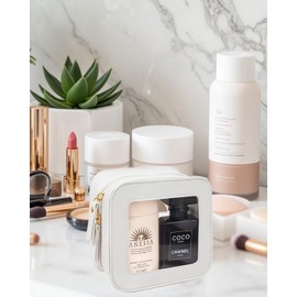 Small Clear Makeup Bag for Women , Mini Cosmetic Bag Portable Makeup Pouch Organizer with Zipper Waterproof Travel Cosmetic Case Cute Travel Toiletry Bag Car Organizer for Essentials (Mini White)