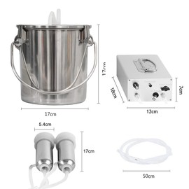 3L Cow Electric Milking Machine, Automatic Rechargeable Battery Powered Pulsation Vacuum Pump with 2 Teat Cups Stainless Steel Bucket for Goat(Battery Model)