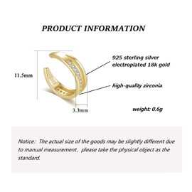 Bellitia Jewelry CZ Diamond Ear Cuff 925 Sterling Silver Gold-Plated Ear Cuff Zirconia Ear Cuff for Women Girls Helix Cartilage Ear Clips Not Pierced Earrings, Sterling Silver, Cubic Zirconia