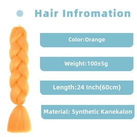 Jooceebaby Synthetic Hair for Braiding, Easy Braid, Pre-Stretched Braids Extensions, Orange Hair Extensions, 24 Inches, 3 Packs Hair for Braiding, Braids Braid Extensions