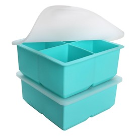 Silicone Freezer Tray With Lid - Silicone Freezer Food Molds- Large Ice Cube Tray,Silicone Freezer Container,Freeze & Store Soup, Sauce, Broth,Leftovers - Makes 4 Perfect 1 Cup (Aqua 2 Pack)