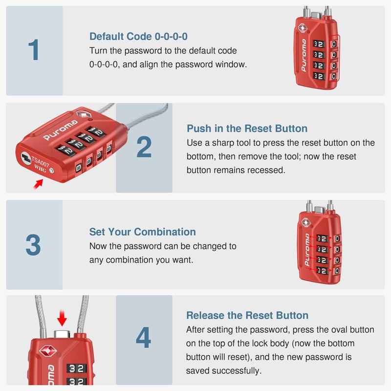 Puroma 2 Pack TSA Approved Luggage Lock, 4 Digit Combination