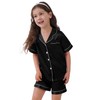 SWOMOG Silk Satin Pajamas Set Short Sleeve Button-Down PJs Two-Piece