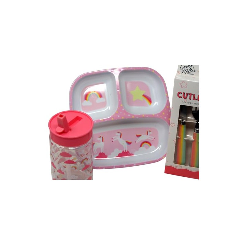 Kids Unicorn Dinner Set - Divided Plate Cup and Metal