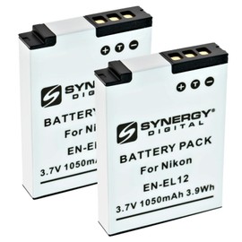 Synergy Digital Digital Camera Batteries, Compatible with Nikon EN-EL12, ENEL12, 25780 Digital Camera Batteries (Li-Ion, 3.7V, 1050 mAh), Set of 2