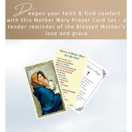 Mother Mary Prayer Card - The Lord's Prayer Card - Virgin Mary Laminated Card for Daily Prayer Bookmark - Devotional Blessed Mother Holy Card - 2 Items Set