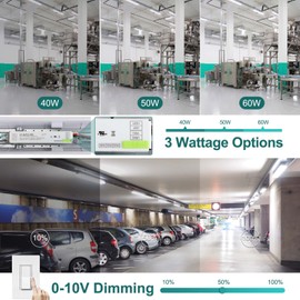 kadision 4ft LED Vapor Tight Light, 60W/50W/40W Wattage Selectable 7200lm 5000K 100-277V, 0-10V Dimmable Vapor Proof Lighting Fixture for Warehouses Car Washes, UL Listed 4-Pack