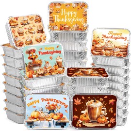 WorldBazaar Thanksgiving Aluminum Food Containers with Lids 36PCS Dessert Thanksgiving Leftover Containers Disposable Turkey Aluminum Containers Thanksgiving Party Supplies