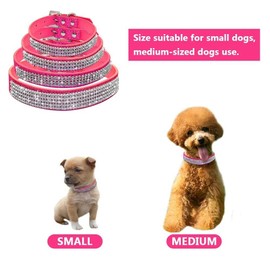 haoyueer Cute Dazzling Sparkling Leather Dog Cat Rhinestone Collar Crystal Diamond Pet Dog Puppy Collar(Hot Pink,S)