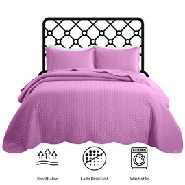 IR Imperial Rooms Queen Quilt Bedding Set Size (90" x 96") + 2 Pillow Shams (20" x 26"+ 2") - 3 Pcs All Season Lightweight Reversible Microfiber Coverlet Embossed Quilt Bedspread (Purple)