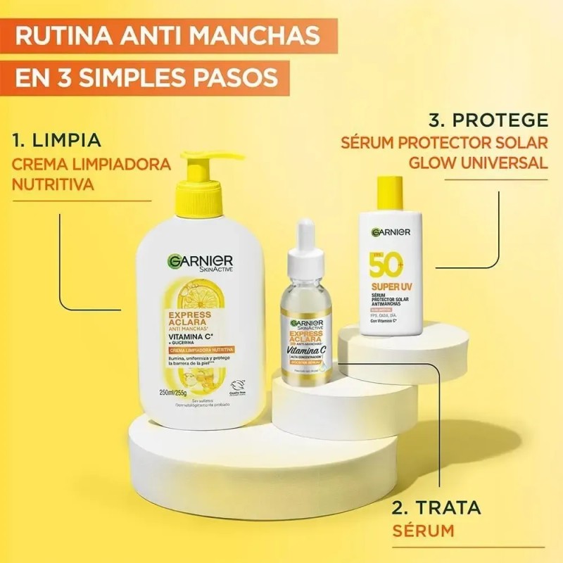 Kit Vitamina C 7p: Agua+sérum+noche+crema+limpiadora+ojos+uv