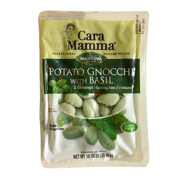 Mantova Cara Mamma Basil Potato Gnocchi (1 lb. Packs - Pack of 6) Imported from Italy