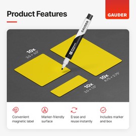 GAUDER Magnetic Dry Erase Labels | Magnetic Labels to Write on | Dry Erase Magnets for Classroom, Whiteboard & Blackboard (Different Sizes)