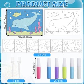 VercanMonth 30 Sets Ocean Animal Sand Art Kits for Kids DIY Ocean Craft Sand Painting Colored Sand Art Painting Cards Set for Children DIY Arts Ocean Theme Educational and Learning Activities