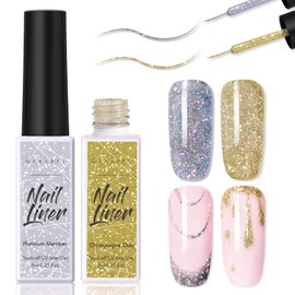 Makartt Gel Nail Polish Set 8ml 2 Colors Reflective Glitter Silver Gold Soak Off Built-In Thin Brush DIY Design Manicure Kit
