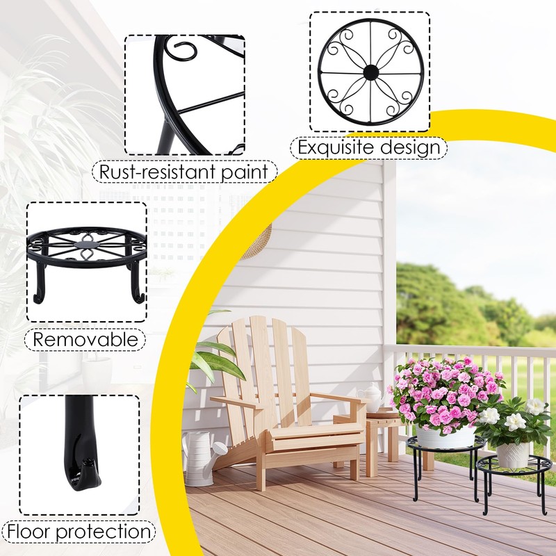 PUREZON Metal Plant Stands, 5 Pack, Black, Round