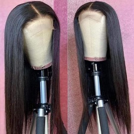 VTAOZI Straight Lace Front Wigs Human Hair for Black Women 4x4 Lace Closure Wigs Human Hair Pre Plucked With Baby Hair 150% Density Brazilian Straight Lace Front Closure Wigs Human Hair 24 Inch