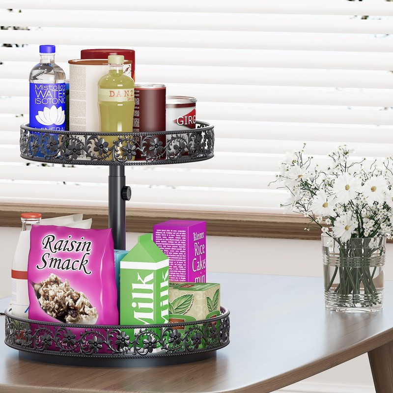 Two Tier Lazy Susan Organizer Turntable Height Adjustable, 2 Tier
