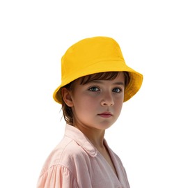 TopTie Kids Cotton Bucket Hat Sun Beach Cap for Boys Girls 3-8 Year Old-Yellow
