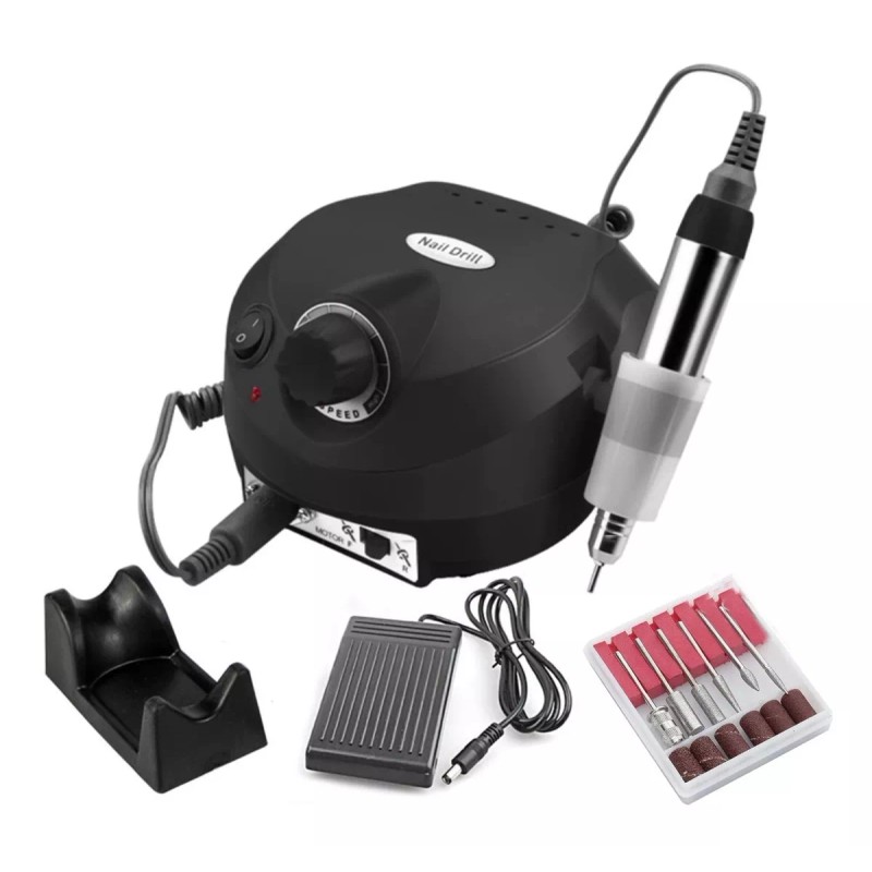 Nail Drill Pulidor Profesional Negro 35,000 Rpm + Kit De