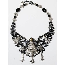 Vintage Silver Christmas Trees Stars Gemstone Bib Necklace Earrings Bracelet One of a Kind