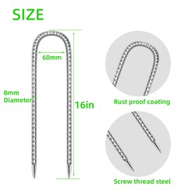 10 Pack Ground Garden Rebar Stakes Rebar 12 Inch Anti-Rust Galvanized Steel U Shape Hook Heavy Duty Ground Anchors for Tents, Position Kits,Fences, and Trampolines Landscape Fabric