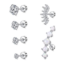 MODRSA Silver Flat Back Cartilage Earring for Women 16g Flat Back Earrings 16 Gauge Flat Back Stud Earrings Flatback Stud Earrings Hypoallergenic Screw Back Earrings for Women