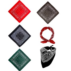 QLEUIFT 4 x Bandana, Bandana Headscarf for Men and Women, Bandanas with Original Paisley Pattern, Headwear, Hair Scarf, Approach, Wrist Head, Biker, Red, Black, Green, Grey, 54 x 54 cm