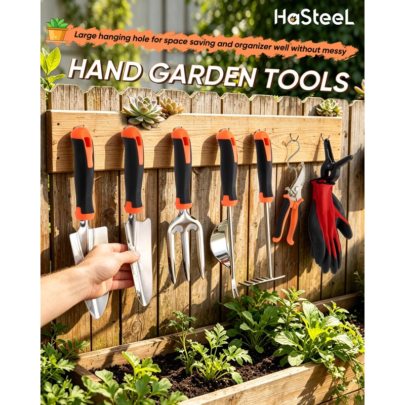 9-Piece Stainless Steel Garden Tools Set, HaSteeL Outdoors Gardening Hand