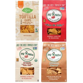 Mi Nina Organic Tortilla Chips Variety Pack – Sea Salt, Churros, Pico de Gallo (3x12oz) & Wegmans White Corn Chips 16oz | Gluten-Free, Vegan, Non-GMO