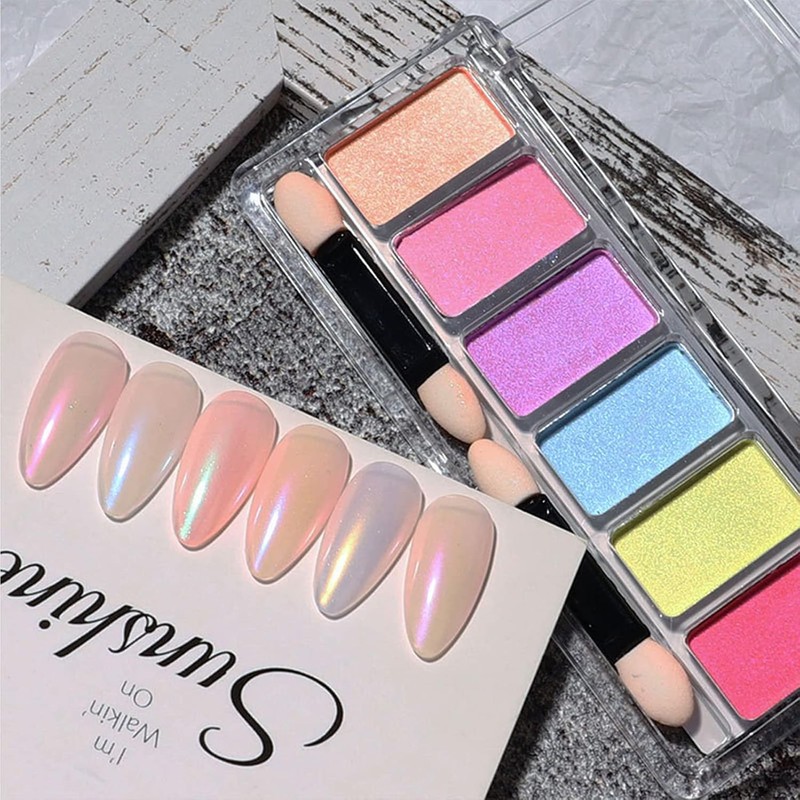 Polvo espejo para uñas 6 colores – Brillo alto y