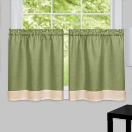 Collections Etc Darcy Two-Tone Cafe Curtain Tier Set Green 58" X 24", Green, 58" X 24"