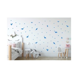 StickerDeen | Dinosaurs Vinyl Decal Wall Sticker Mural - Kids Children Boys Girls Teenager Teens Bedroom, Room Ideas Home Decor (Pack of 65) (Blue)