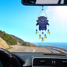 Zingtsing Evil Eye Wall Hanging Decor Turkish Hamsa Hand Wind Chimes Lucky Wind Bells Handcraft Hanging Ornament for Car Bag Home Garden Patio Office