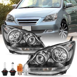 SOCKIR Headlight Assembly Replacement Pair w/Bulbs for 2005-2010 Honda Odyssey [Factory Halogen Type] Headlamp (Chrome Housing with Clear Reflector)
