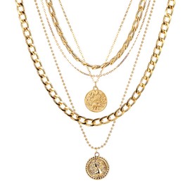 Layered Gold Necklaces for Women Chunky Gold Pirate Necklace Punk 80s 90s Necklace Paperclip Link Chain Choker Necklaces Necklace Dainty Cuban Stacking Coin Pendant Necklace Gold Pirate Jewelry (Layered, Gold)