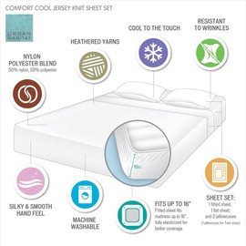 Urban Habitat Cool Blend Sheet Set Jersey Knit, Heathered Yarn Tonal Design, Breathable, Premium 14" Elastic Pocket Fits up to 16" Mattress, All Season Bedding & Pillowcases, King Grey 4 Piece