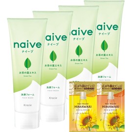  Naive Facial Cleansing Foam Tea Leaf Extract Formulation 4.6 oz (130 g) x 4 Pieces Set with Bonus Pores