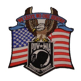 WE LEAVE NO ONE BEHIND POW MIA with American Eagle American Flag and POW MIA Flag PATCH - Beautiful Color - Veteran Owned Business