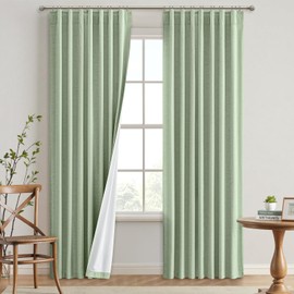 EMEMA Linen Blackout Curtains 108 inch Long 2 Panels Set for Bedroom Back Tab Thermal Insulated 100% Black Out Drapes Pinch Pleated Hooks Room Darkening Window Curtain for Living Room, Sage Green