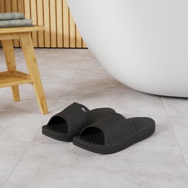 FUNKYMONKEY Mens Bathroom Shower Slippers Indoor Home Beach Non Slip Sandal (12 M US, Black)