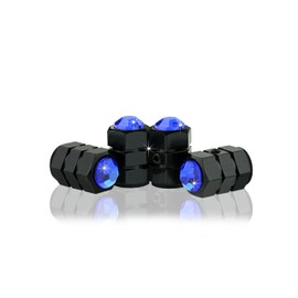 JR2 Bling Anti-Theft Locking System Navy Blue(BU-BC) Crystal Metal Black Tire Rim Valve Stem Cap