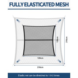 FoundGo 120 x 120 cm Luggage Net [Max. 210 x 210 cm Stretchable] Highly Elastic Boot Net Separation Net Luggage Fixation for Truck Car Motorhome Including (Double Layer, 120 x 120 cm)